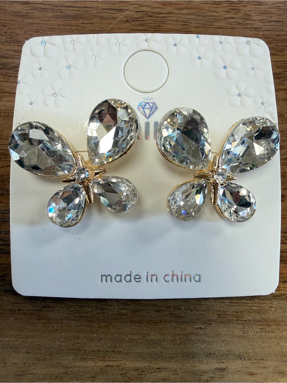 Crystal Teardrop Butterfly Statement Earrings - Clear